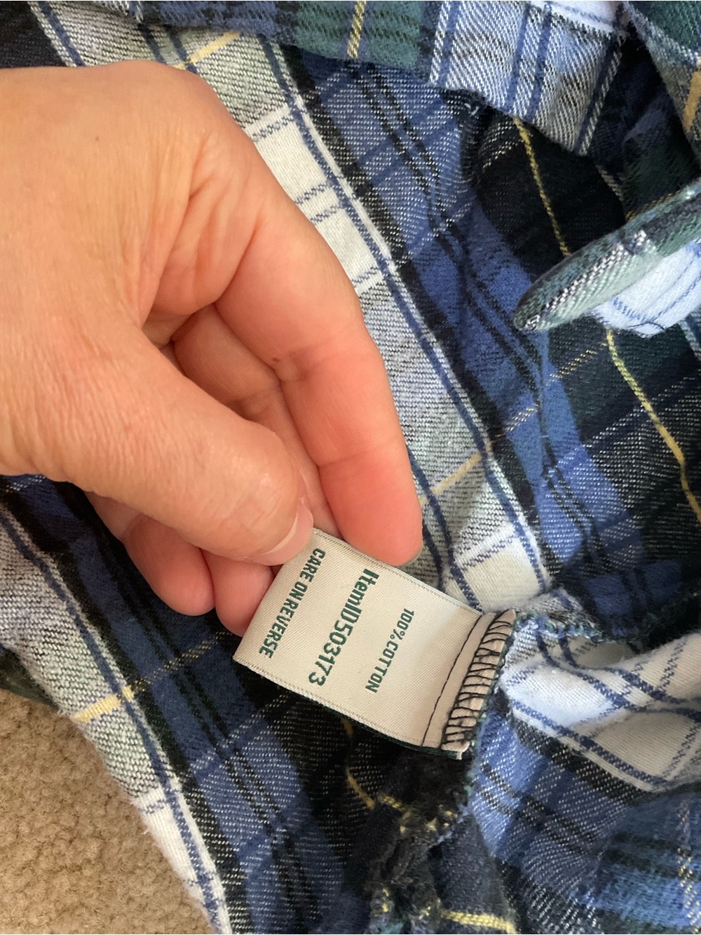 L.L. Bean Navy, Green and White Plaid Flannel Pajama Set - Picture 7 of 8